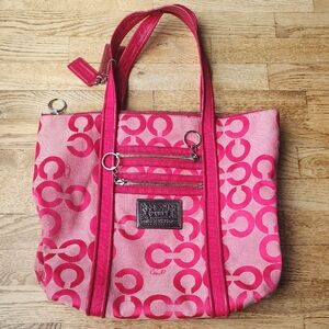 Coach Pink Monogram Poppy Tote In Fuchsia Luxury Tropical Vibrant Bright Happy